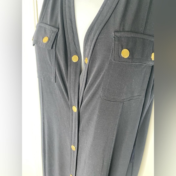 Michael Kors Midnight Blue Maxi Dress with Gold Buttons missing string belt - Picture 3 of 8